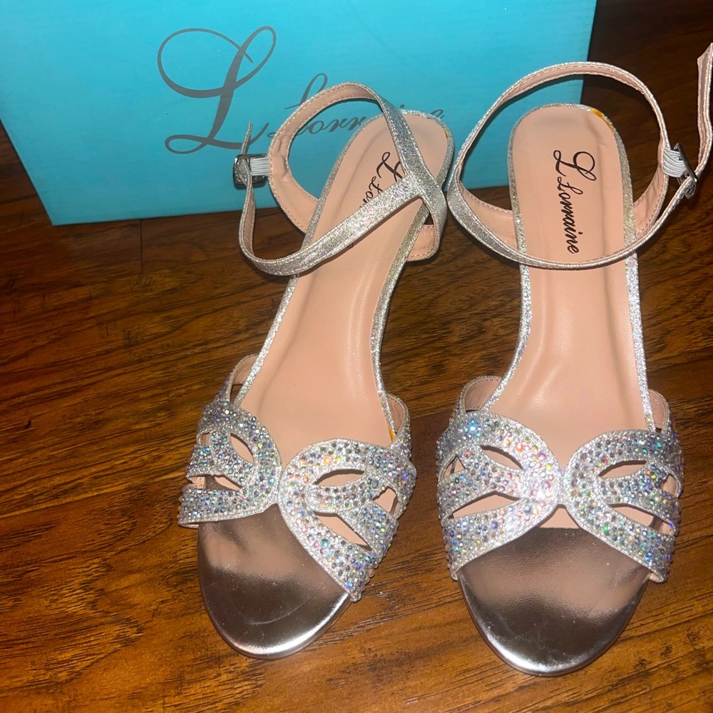 Lauren Lorraine Vanessa Silver Sparkly Embellished Strappy Heels